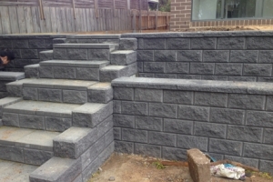 grey brick wall steps landscaping retaining