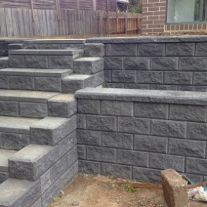 grey brick wall steps landscaping