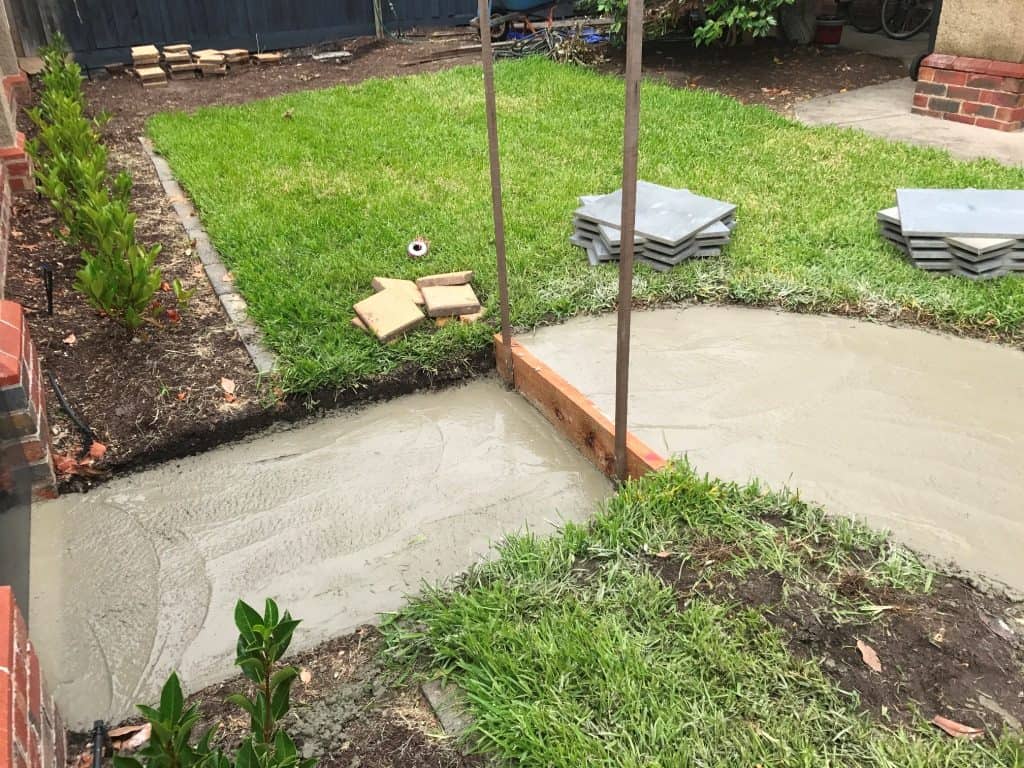 Concrete paving path, garden path, footpath, lawn, landscaping