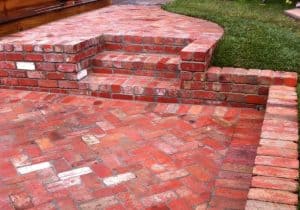 Brick paving, steps, grass, recycled bricks, reclaimed bricks